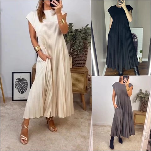🔥Hot Sale 50%OFF🔥Women Pleated Simple Solid Colour Dress👗